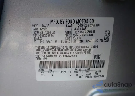 2013 Ford Edge Limited z USA, uszkodzony, nr VIN 2FMDK3KC5DBC52881